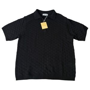 Charlie Holiday Mens Black Textured Knit Polo Shirt Short Sleeve‎ Size L Piper